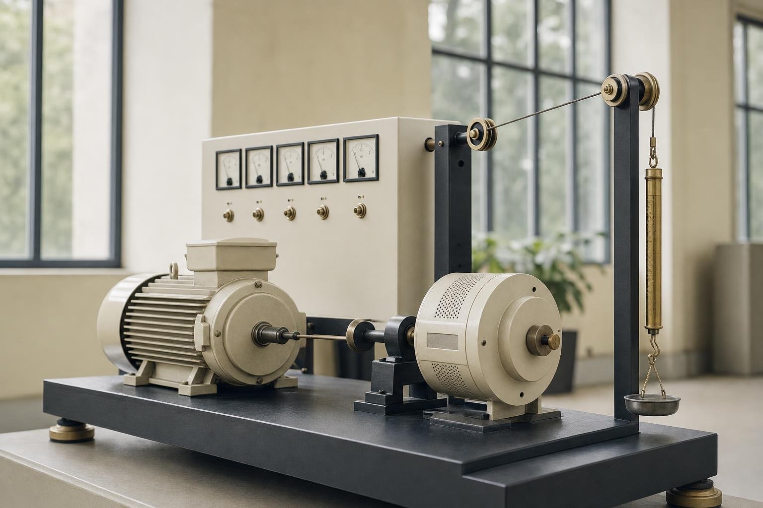 Induction motor test rig with dynamometer loading in an electrical laboratory