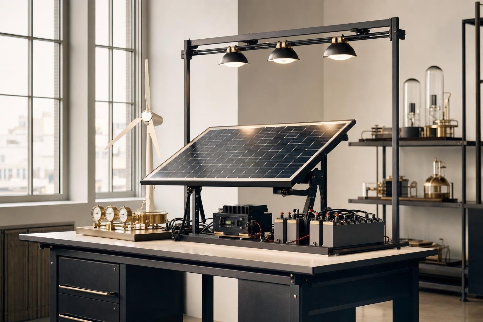 Solar photovoltaic and renewable energy training bench in an electrical laboratory