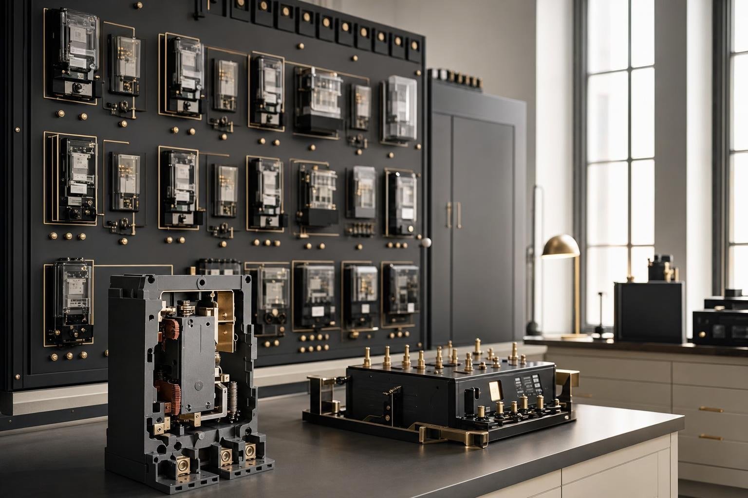 Switchgear and protection relay test panel in an electrical laboratory
